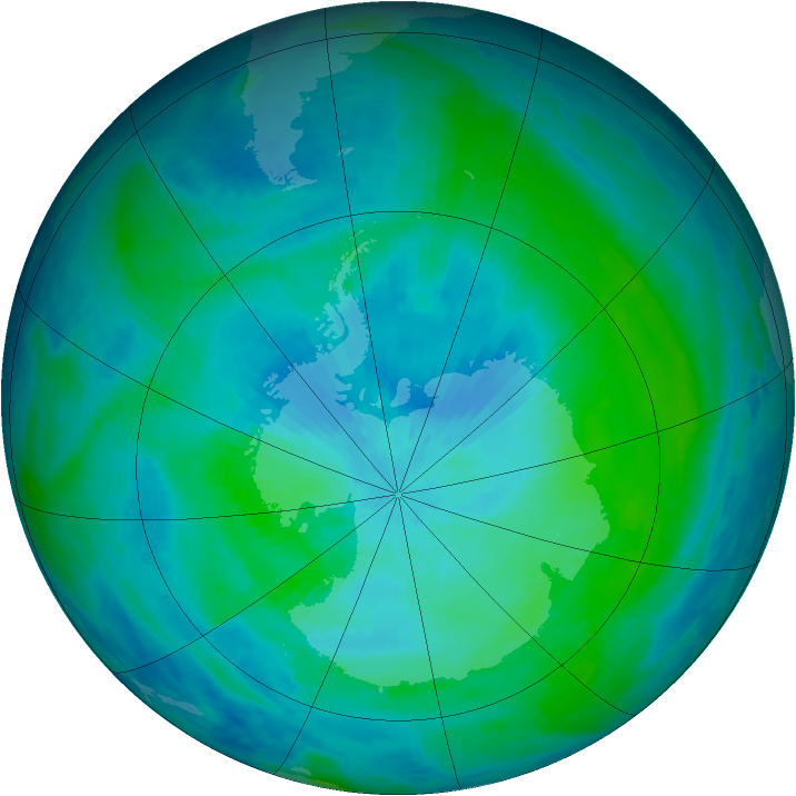 Antarctic ozone map for 21 February 1993